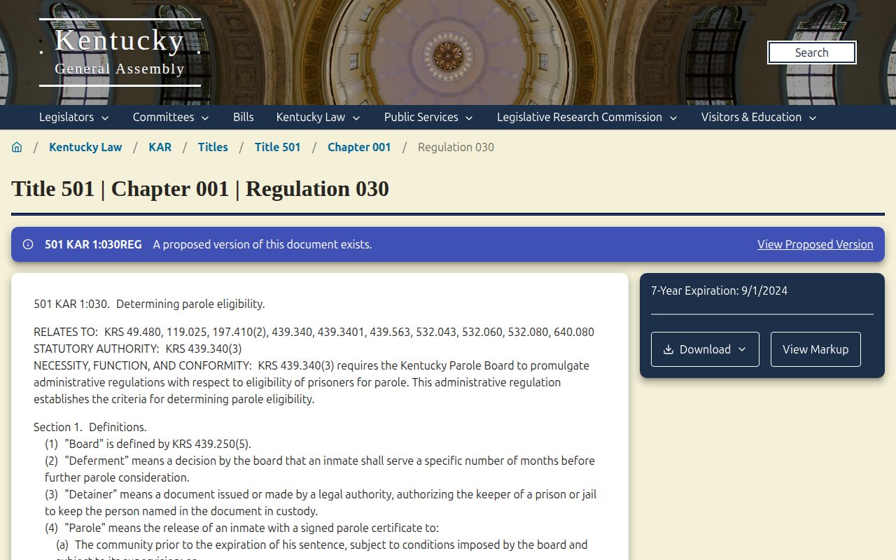 Greenup County projected release and Kentucky parole eligibility calculation rules
